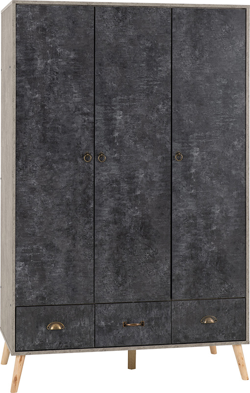 Nordic 3 Door 3 Drawer Wardrobe Greycharcoal Concrete Effect 2022 100 101 163 01 Scaled