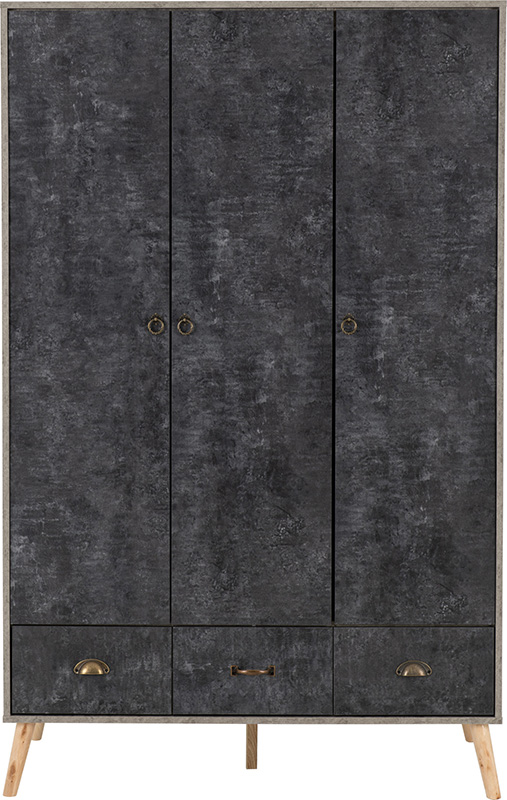 Nordic 3 Door 3 Drawer Wardrobe Greycharcoal Concrete Effect 2022 100 101 163 02 Scaled