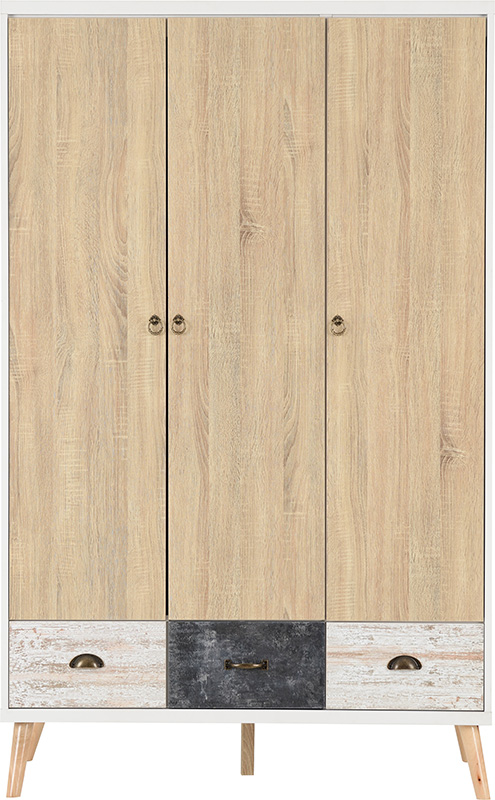Nordic 3 Door 3 Drawer Wardrobe Whitedistressed Effect 2019 02 100 101 094