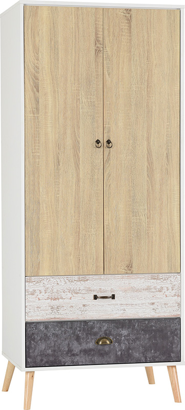 Nordic 2 Door 2 Drawer Wardrobe Whitedistressed Effect 2019 01 100 101 081